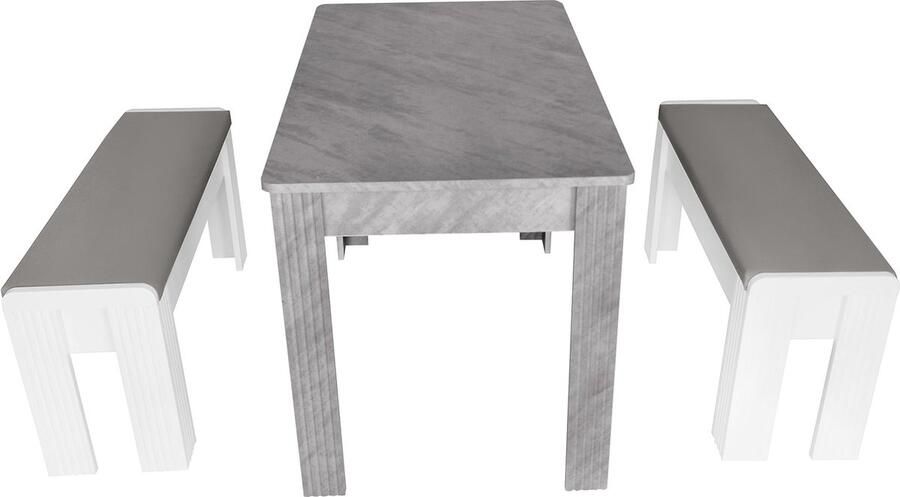 Merax Eetkamer Set met Eettafel en 2 Banken Moderne Ontwerp Robuste Constructie Elegante Zithoek voor Thuis