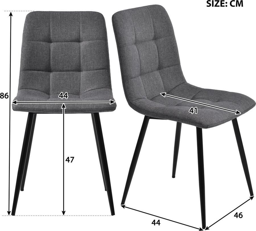 Merax 117cm Eettafel met 4 Eetkamerstoelen Rechthoekig Moderne Keuken Eettafel Donkergrijze Linnen Eetstoelen Zwarte Tafelpoten