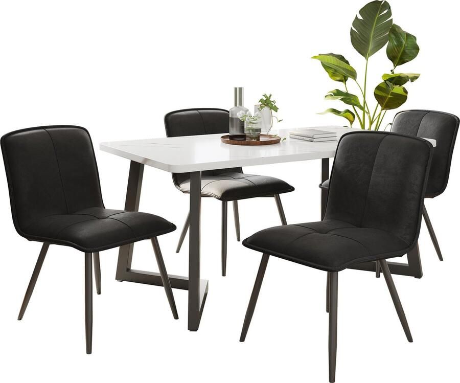 Merax Eetkamerset (5-delig) – Rechthoekige Eettafel (117x68x75 cm) met 4 Zwarte Fluwelen Stoelen – Moderne Keukentafelset met Zwarte Metalen Poten