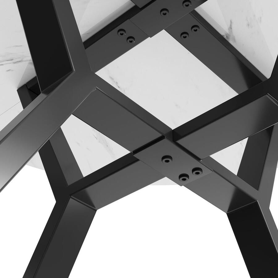 Merax Eetkamerset 5-delig Ronde Eettafel Ø100 cm Wit Marmerlook Zwart Stalen Onderstel 4 Eetkamerstoelen Zwart Suède Modern Design