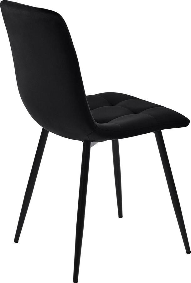 Merax Eetkamerset 5-delig – Ronde Eettafel 80x80 cm met 4 Zwarte Samet Stoelen – Moderne Tafel met Walnootkleurig MDF Blad en Metalen Poten