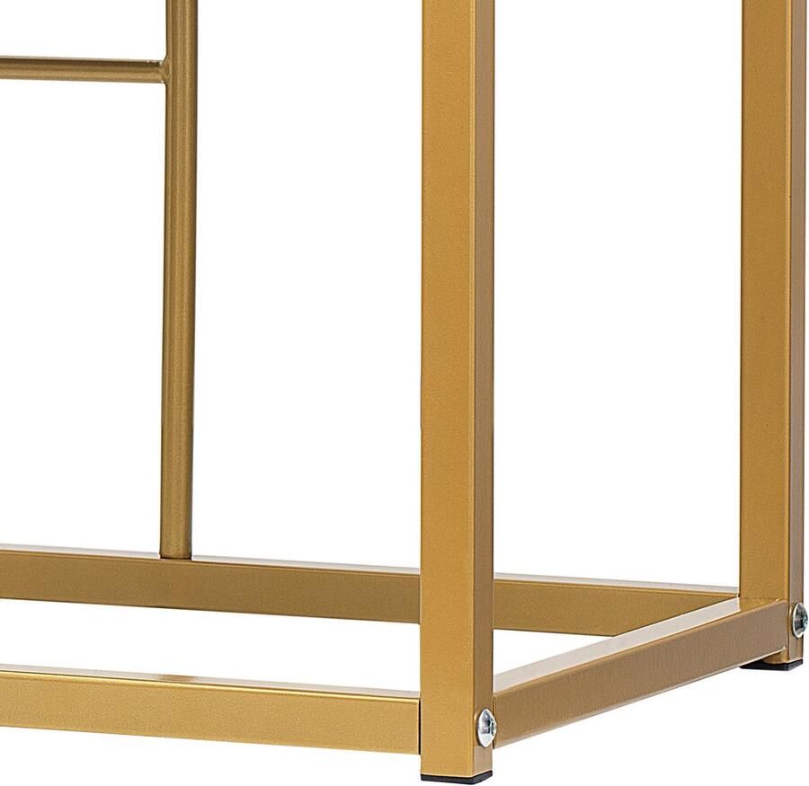 Merax Eetkamerset (6-delig) – Eettafel met 4 Kleine Hockers en 2 Grote Hockers Moderne Witte MDF Tafel met Gouden Staalframe 140×70×76 cm Belastbaar tot 120 kg