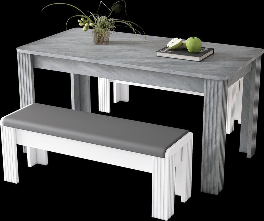 Merax Eetkamer Set met Eettafel en 2 Banken Moderne Ontwerp Robuste Constructie Elegante Zithoek voor Thuis - Foto 2