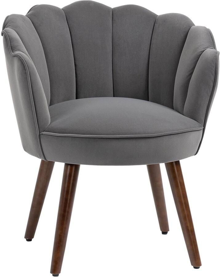 Merax Eetkamerstoel Donkergrijs – Lounge Stoel met Armleuningen en Fluwelen Bekleding – Design Accentstoel met Houten Poten – 66x72x79 cm