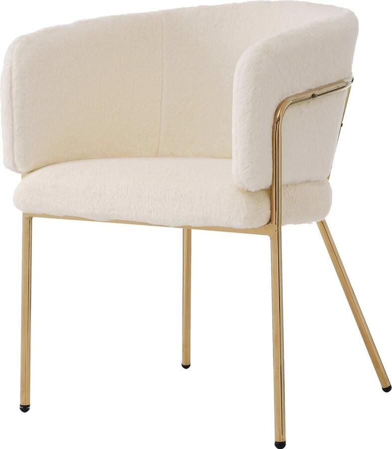 Merax Luxe Fauteuil – Beige – Elegante Comfortstoel – Geschikt voor Woonkamer Slaapkamer en Eetkamer – Imitatie Konijnenbont – Metalen Poten – Draagkracht 150 KG