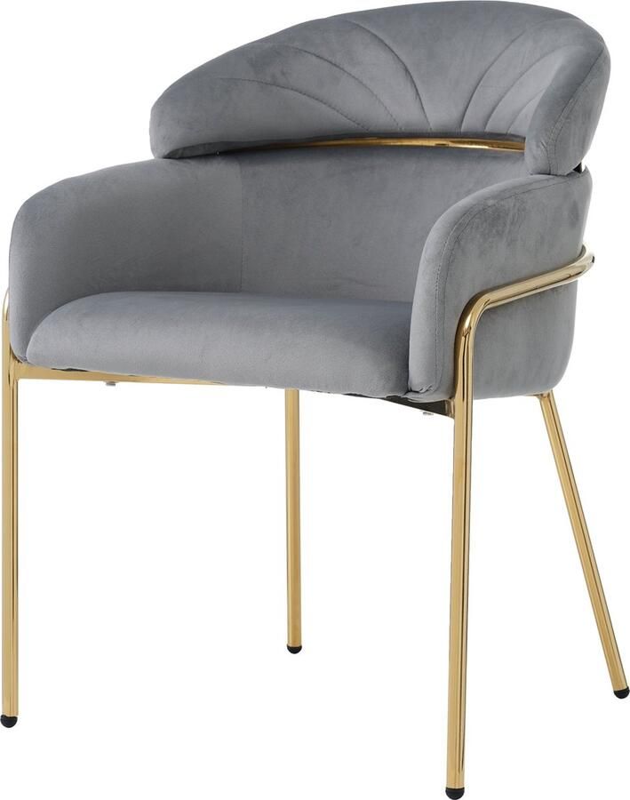 Merax Eetkamerstoel – Luxe Fluwelen Stoel in Grijs met Vier Metalen Poten – Comfortabele Lounge- en Eetstoel voor Woonkamer en Slaapkamer