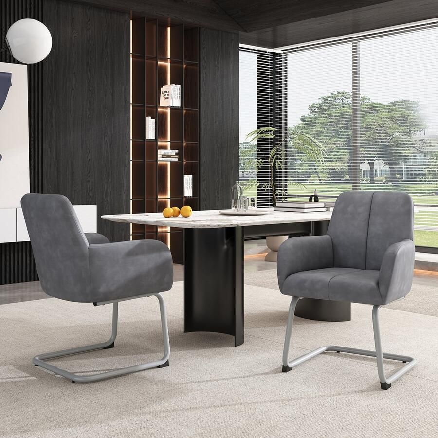 Merax Eetkamerstoel set van 2 Fauteuil Modern Minimalistische loungestoel Woonkamer slaapkamerstoel Gebogen stalen poten Grijs