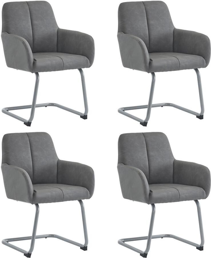 Merax Eetkamerstoel set van 4 Fauteuil Modern Minimalistische loungestoel Woonkamer slaapkamerstoel Gebogen stalen poten Grijs