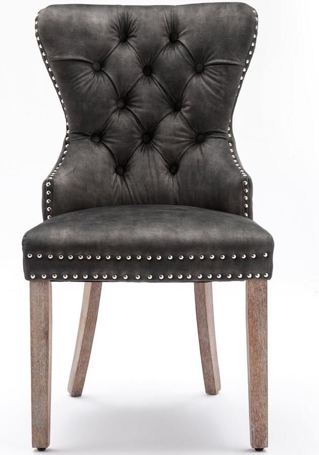 Merax Eetkamerstoelen Set van 4 Luxe Fluwelen Stoel met Massiefhouten Poten Uniek Deurklopper Detail op Rugleuning Grijs