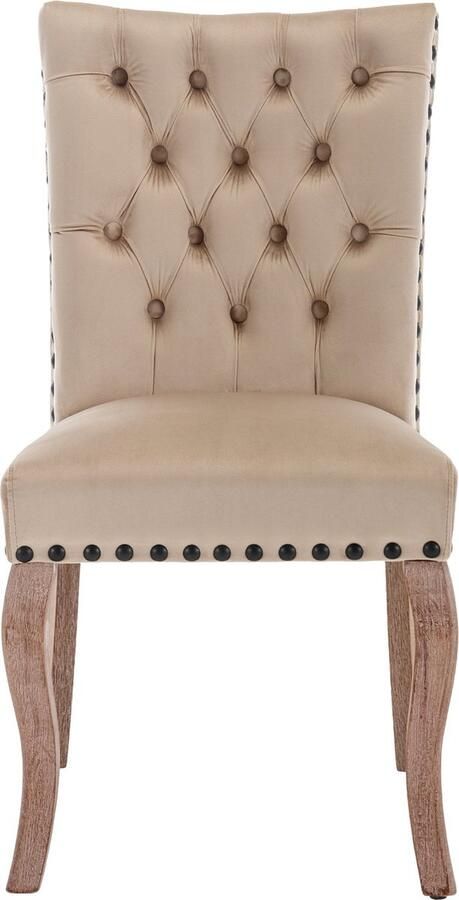 Merax Eetkamerstoelen Set van 4 – Velvet Stoelen met Deurklopper Rugleuning – Massief Houten Poten – Luxe Beige Bruine Keukenstoelen – Ergonomisch & Stijlvol - Foto 4