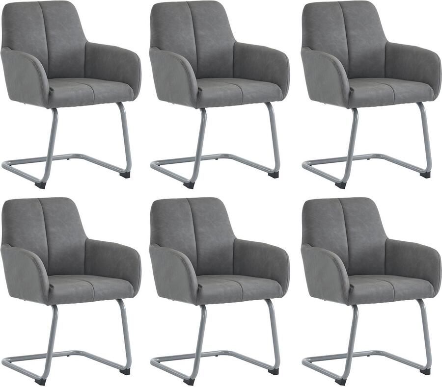 Merax Eetkamerstoel set van 6 Fauteuil Modern Minimalistische loungestoel Woonkamer slaapkamerstoel Gebogen stalen poten Grijs