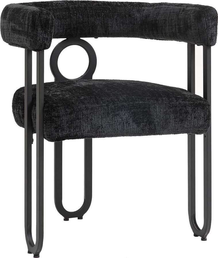 Merax Eetkamerstoelen 2-delige Set Chenille Stoelen met Ronde Rugleuning en Moderne Stijl Comfortabele Zwarte Stoelen voor Eetkamer en Woonkamer