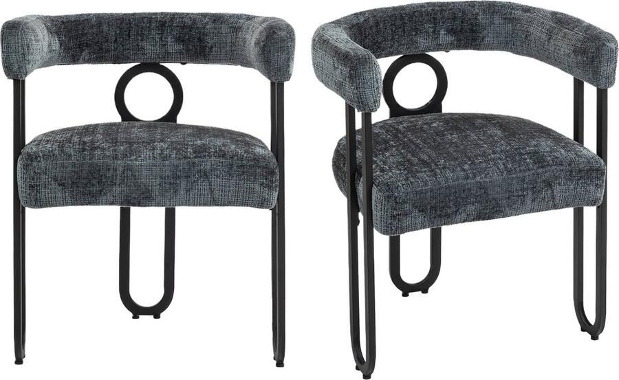 Merax Eetkamerstoelen 2-delige Set – Chenille Stof Ronde Rugleuning Moderne en Comfortabele Stoelen voor Eetkamer en Woonkamer - Foto 2