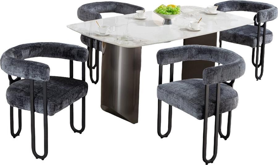 Merax Eetkamerstoelen 2-delige Set – Chenille Stof Ronde Rugleuning Moderne en Comfortabele Stoelen voor Eetkamer en Woonkamer