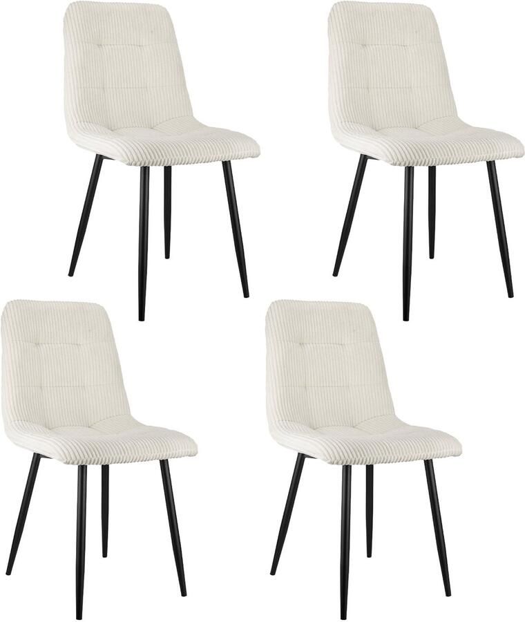 Merax eetkamerstoelen 4 stuks – corduroy stoelen met metalen frame – zachte zitting – beige – comfortabel en modern design