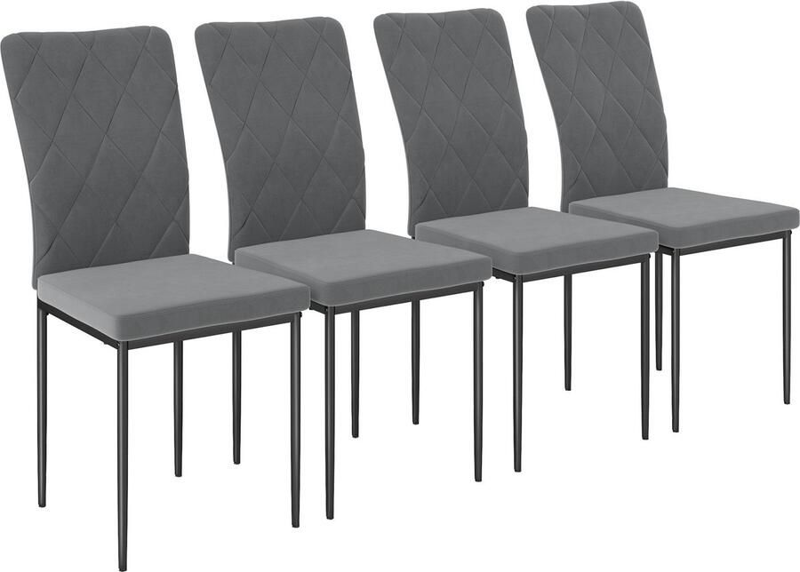 Merax Eetkamerstoelen 4 Stuks – Fluwelen Stoelen met Hoge Rugleuning – Gestoffeerde Kuipstoelen zonder Armleuning – Metalen Poten – Donkergrijs – Keuken Woonkamer Eethoek