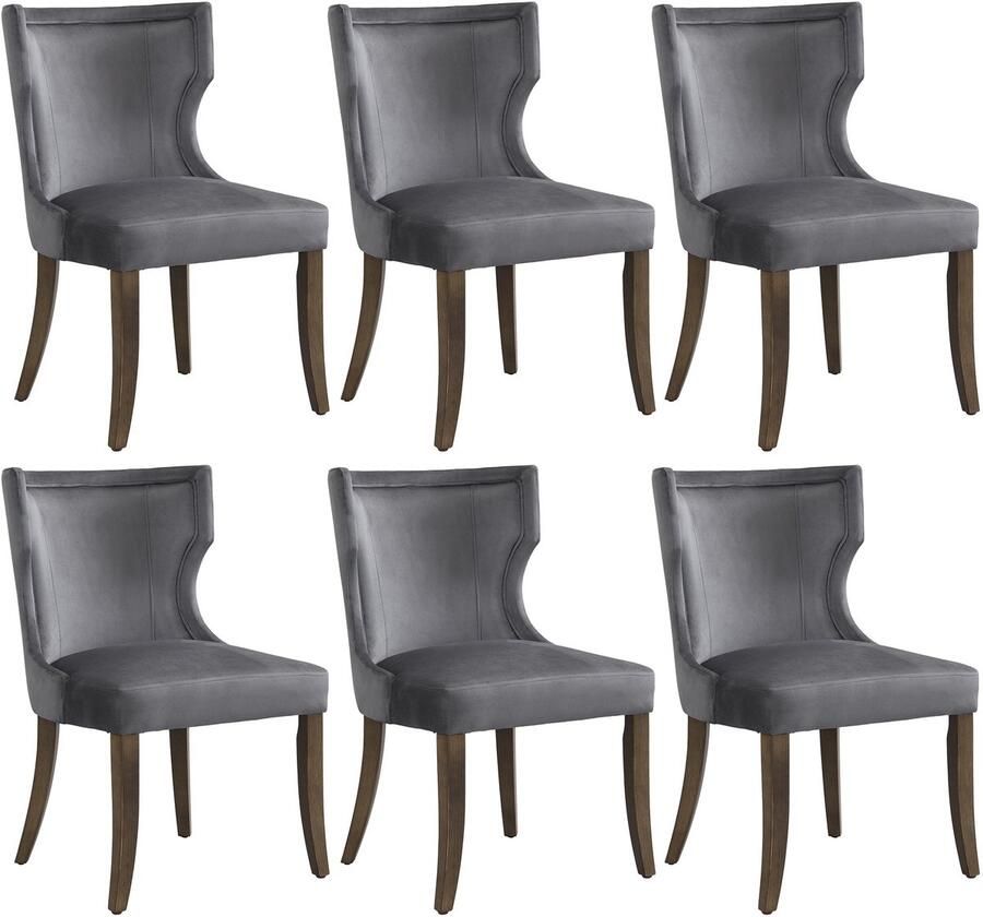 Merax Eetkamerstoelen 6 Stuks – Grijze Fluwelen Stoelen met Dikke Zitting en Verstelbare Massiefhouten Poten – Moderne Stoelen voor Eetkamer Woonkamer of Slaapkamer