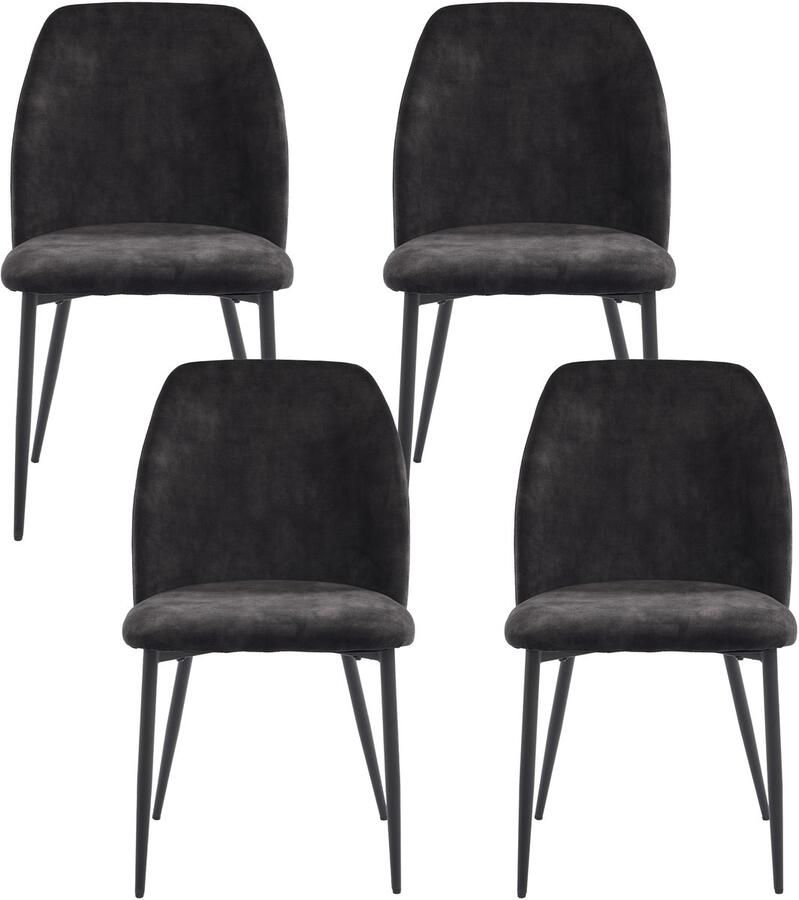 Merax Eetkamerstoelen met rugleuning (4 stuks) keukenstoel stoel voor eetkamer woonkamer ergonomische stoel metalen stoelpoten donkergrijs