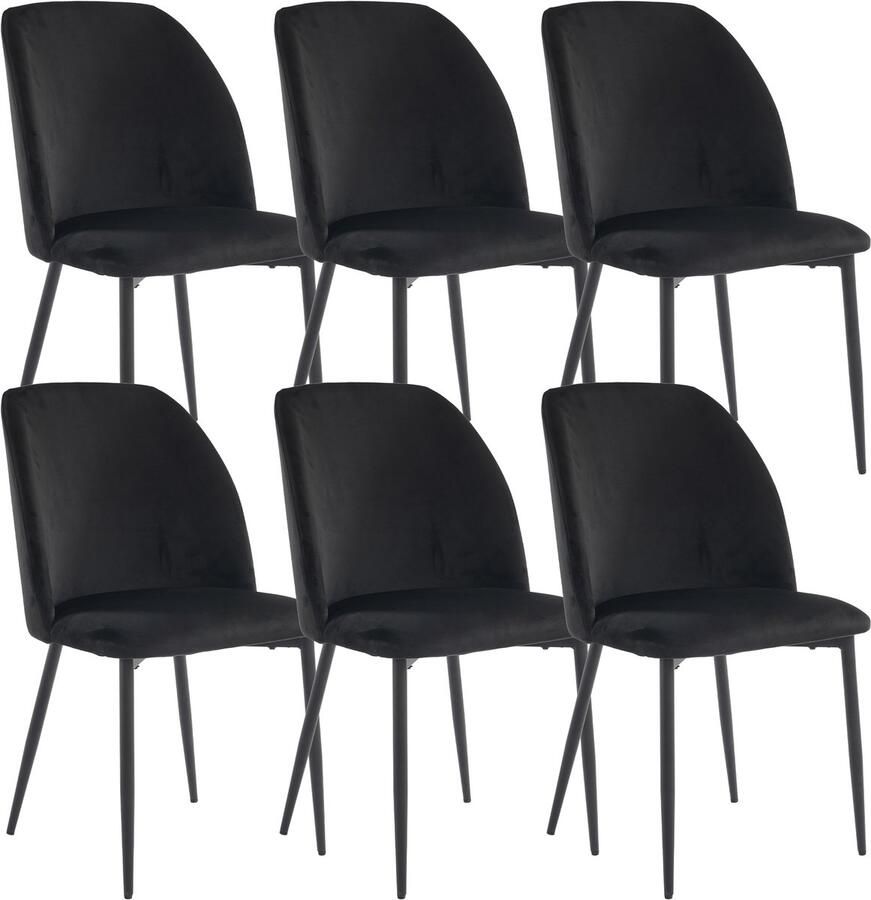 Merax Eetkamerstoelen met rugleuning (6 stuks) keukenstoel stoel voor eetkamer woonkamer ergonomische stoel metalen stoelpoten zwart