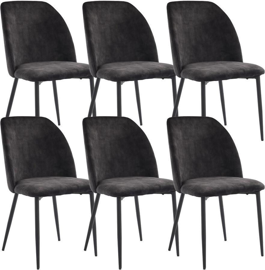 Merax Eetkamerstoelen met rugleuning (6 stuks) keukenstoel stoel voor eetkamer woonkamer ergonomische stoel metalen stoelpoten donkergrijs