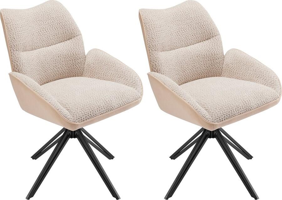 Merax Eetkamerstoelen Set van 2 360° Draaibaar Beige Sherpa Stoelen Comfortabele Loungestoelen