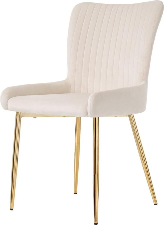 Merax Samt-Esszimmerstuhl 4er-Set luxuriös Wohnzimmer Schlafzimmer Lounge-Stuhl mit vier Goldene Metallstützbeinen Lendenwirbelstütze Beige - Foto 3