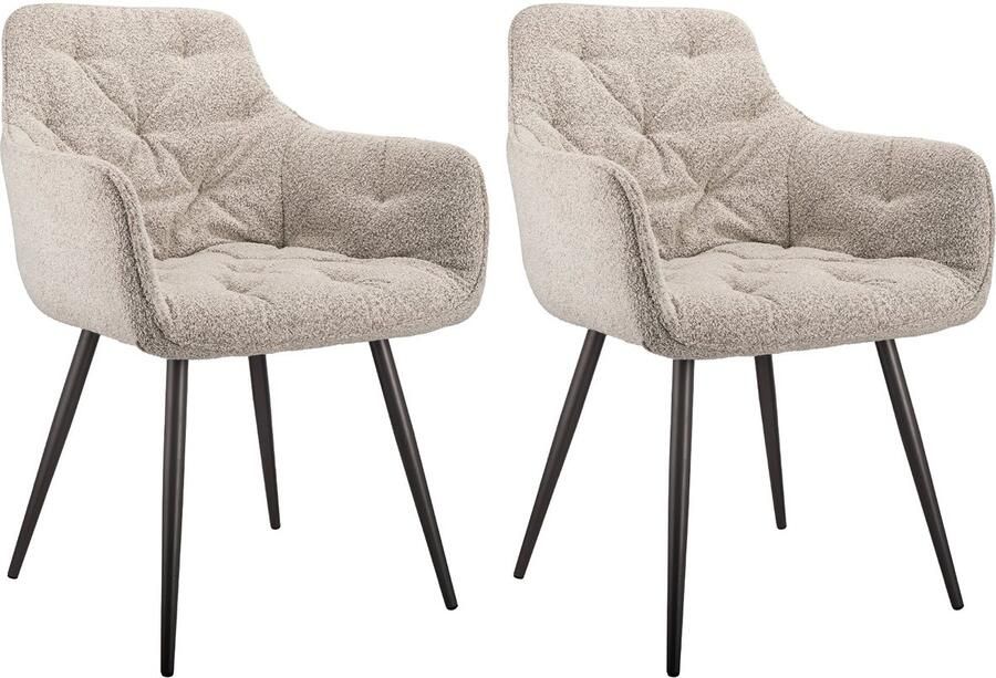 Merax Eetkamerstoelen Set van 2 – Bouclé Stof – Ergonomisch & Comfortabel – Grijs – Metalen Poten – Moderne Stoelen voor Eetkamer Kantoor of Lounge