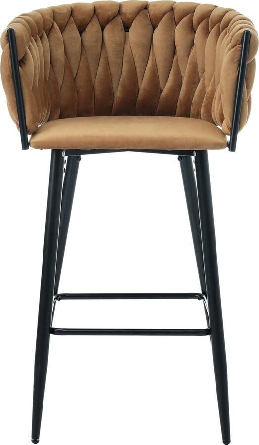 Merax Fluwelen Eetkamerstoelen – Set van 2 Luxe Bruine Stoelen met Vier Metalen Poten – Ideaal voor Eetkamer en Woonkamer - Foto 2