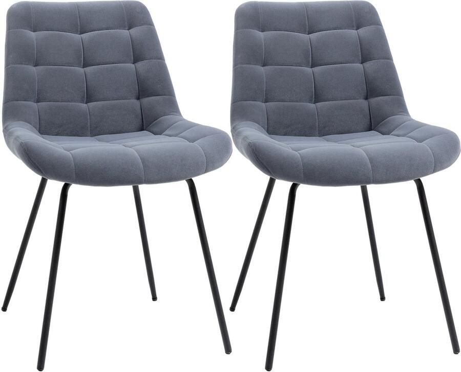 Merax Eetkamerstoelen Set van 2 – Grijs Fluweel – Retro Design – Comfortabele Kuipstoelen – Stalen Poten – Woonkamerstoelen – Keukenstoelen met Rugleuning