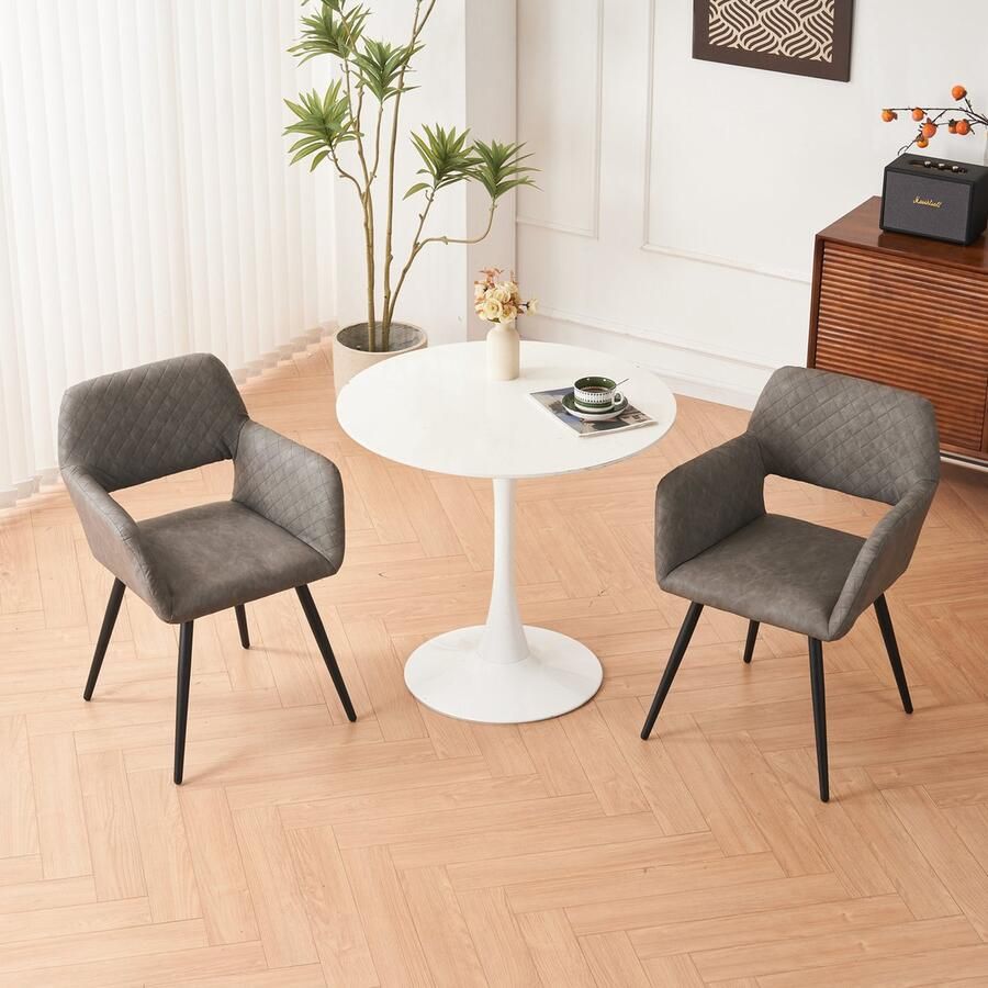Merax Eetkamerstoelen Set van 2 Kunstleer Gestoffeerde Stoelen Eetkamerstoel met Metalen Poten Grijs met Zwart