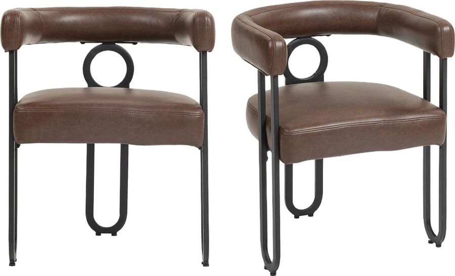 Merax Eetkamerstoelen Set van 2 – Luxe Chenille Stoelen met Ronde Rugleuning – Moderne Eetkamerstoel Bruin