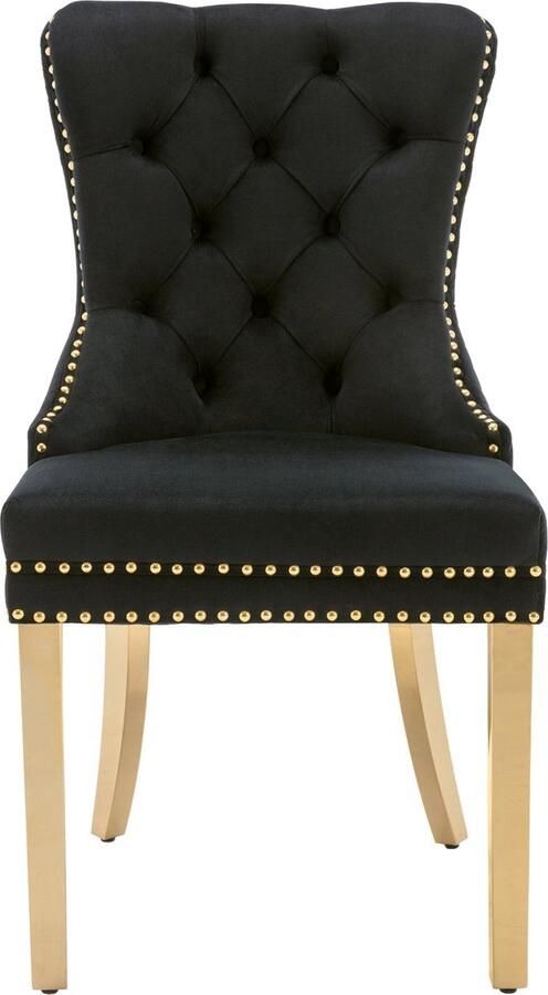 Merax Eetkamerstoelen Set van 2 – Zwart Goud – Velvet Bekleding – Luxe Design Stoelen met Ronde Handgreep – Goudkleurige Roestvrijstalen Poten - Foto 3