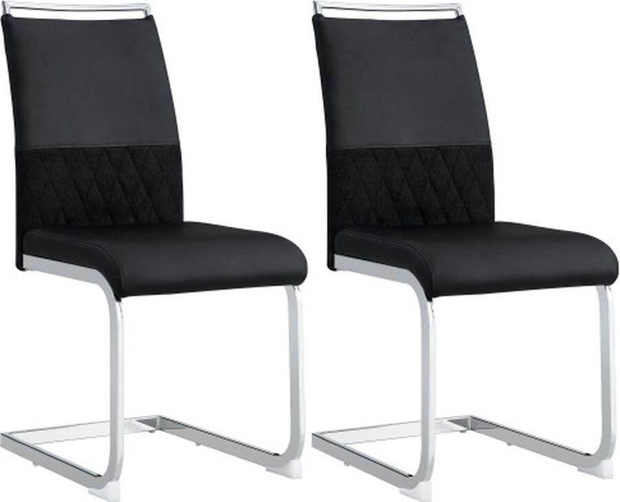Merax Eetkamerstoel Set van 2 Luxe Leren Stoelen zonder Armleuning Eetkamerstoelen Zwart