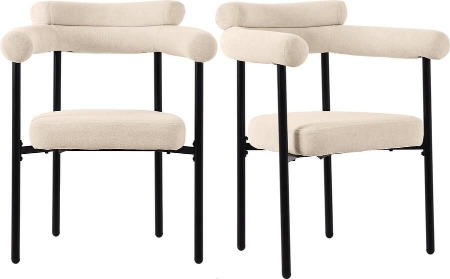 Merax Set van 2 Eetkamerstoelen in Crème Suèdelook – Comfortabele Ringstoelen met IJzeren Frame – Geschikt voor Eetkamer Woonkamer en Werkruimte