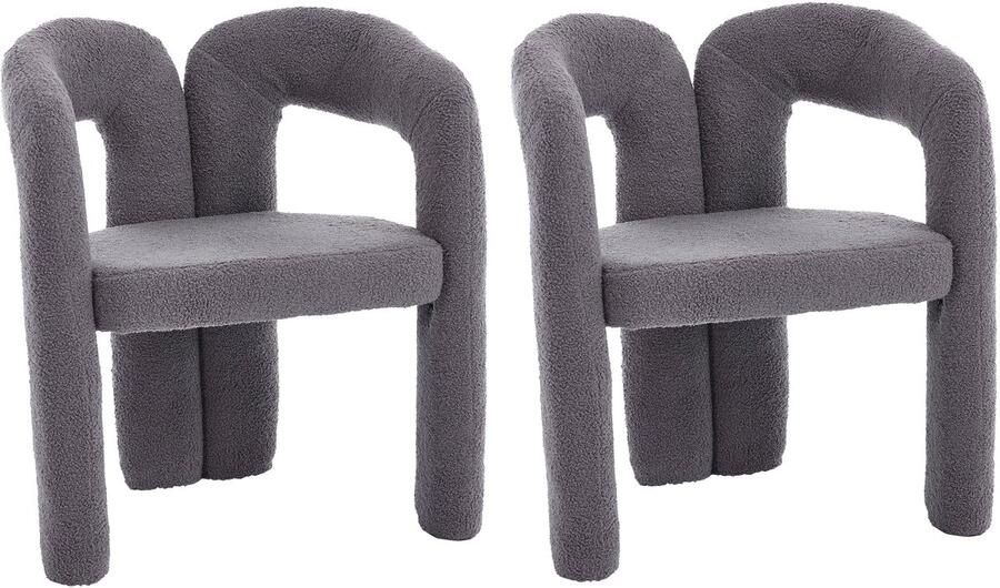Merax Premium Teddy Stoel Ergonomische Fauteuil met Hoogwaardig Teddy-Flor Comfortabele Rugondersteuning Geschikt voor Woonkamer Eetkamer Home Office Set van 2