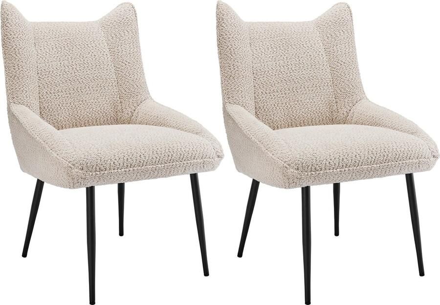 Merax Eetkamerstoelen (2 Stuks) Luxe Loungestoel van Teddy Fluweel met Armleuningen Beige