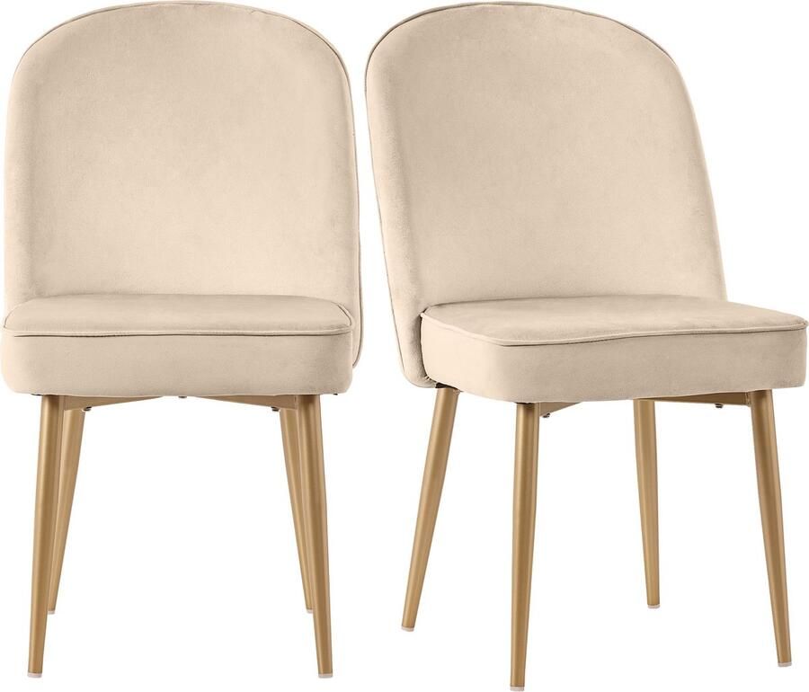 Merax Set van 2 Eetkamerstoelen Moderne Beige Fluwelen Stoelen met Gouden Metalen Poten Ergonomisch en Comfortabel Geschikt voor Eetkamer Woonkamer en Werkkamer