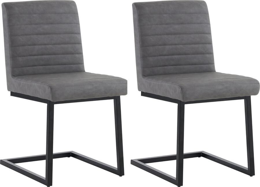 Merax Eetkamerstoelen Set van 2 – Moderne Kunstlederen Stoelen met Z-Vormige Metalen Poten – Grijs – Ergonomische Lounge Stoelen voor Woonkamer Bureau Slaapkamer