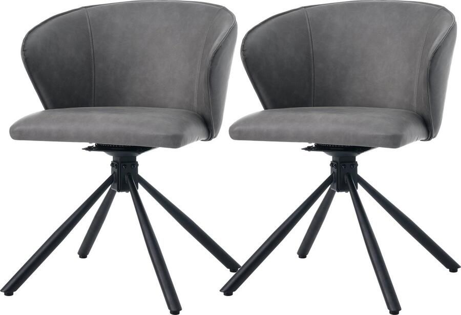 Merax Eetkamerstoelen Set van 2 – Moderne Stoelen met Kunstleer Bekleding – 360° Draaibaar Grijs met Zwarte Poten