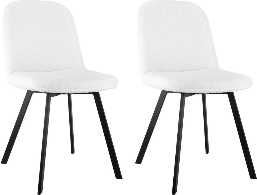 Merax Eetkamerstoelen Set van 2 Teddy Fleece Stof Beige Stoelen met Metalen Poten