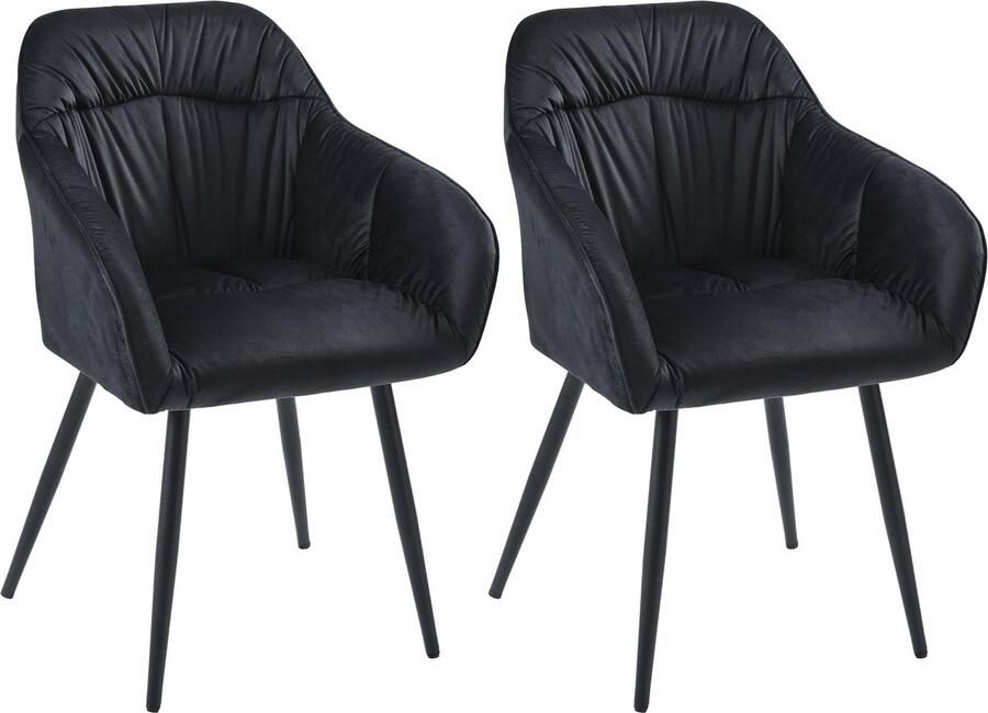 Merax Set van 2 Eetkamerstoelen – Zwarte Samt Stoelen met Armleuningen – Luxe Design Stoelen met Verstelbare Voorpoten – Comfortabele Stoelen voor Eetkamer Woonkamer en Kantoor
