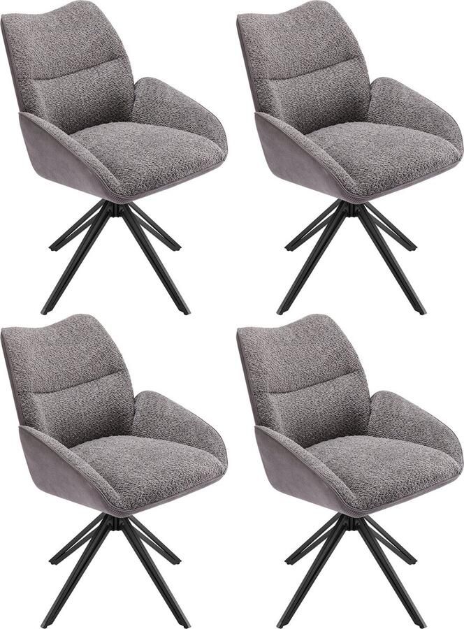 Merax Eetkamerstoelen Set van 4 360° Draaibaar Woonkamerstoelen met Sherpa Bekleding Zacht Kussen Stabiele IJzeren Basis Grijs met Zwart