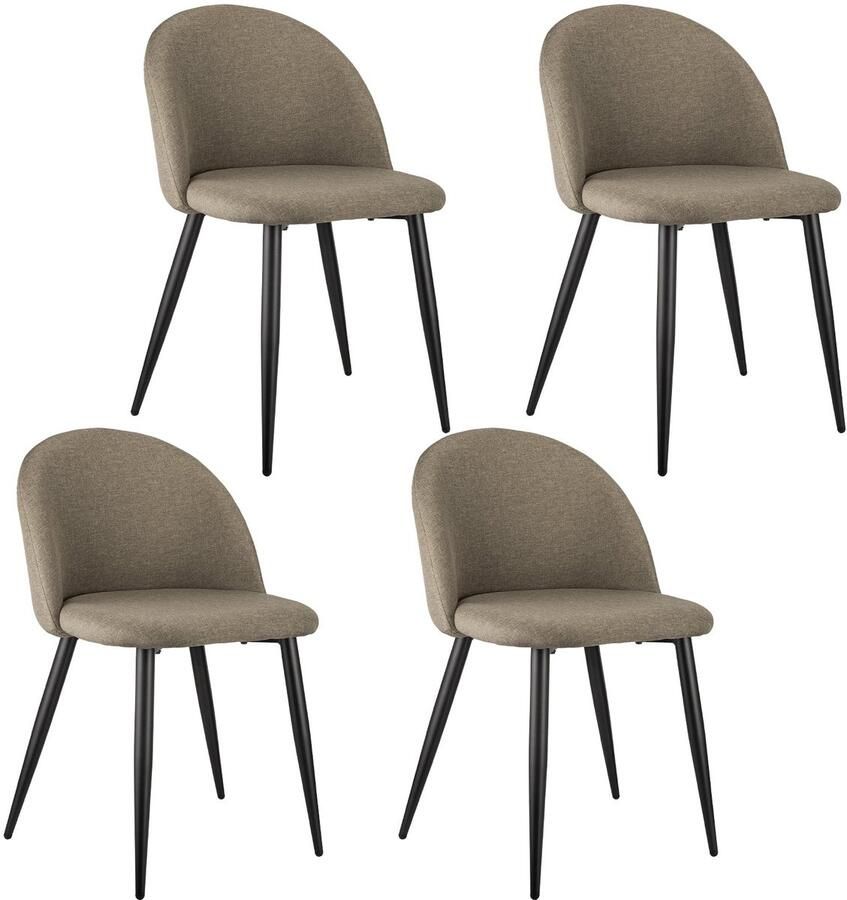 Merax Eetkamerstoelen Set van 4 – Bruin met Zwarte Metalen Poten – Ergonomisch en Comfortabel – Moderne Stoelen