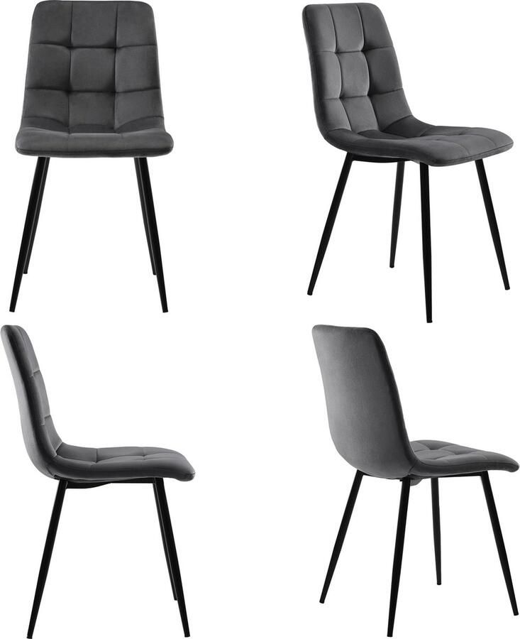 Merax Esszimmerstuhl (4 St) Dunkelgrau 4er-Set Polsterstuhl Design Stuhl mit Rückenlehne Sitzfläche aus Samt Gestell aus Metall - Foto 2