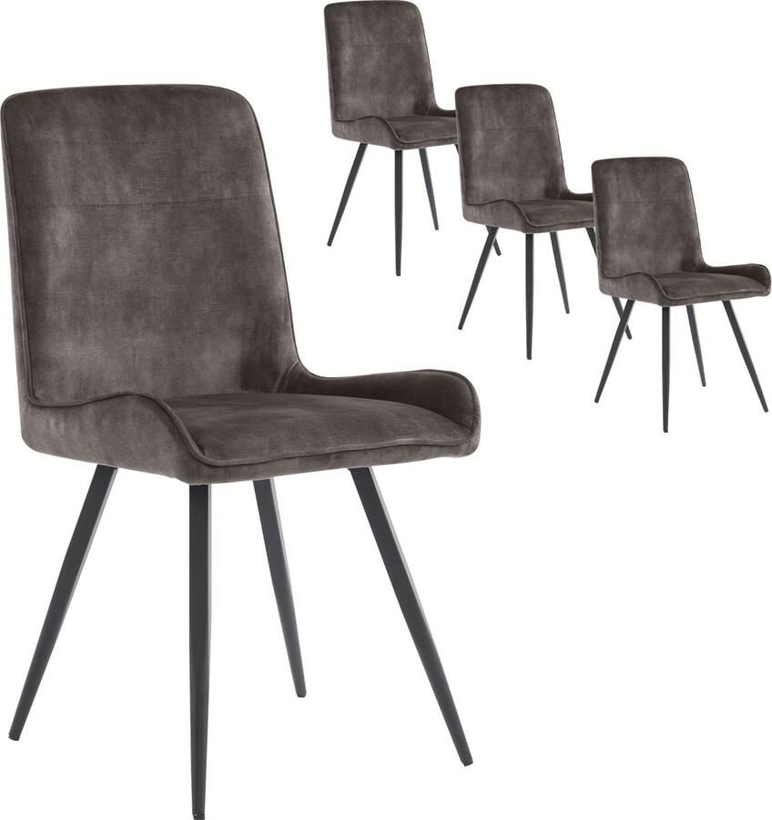 Merax Eetkamerstoelen Set van 4 Donkergrijze Stoelen met Rugleuning Ademend Stof Metalen Poten Moderne Keukenstoelen