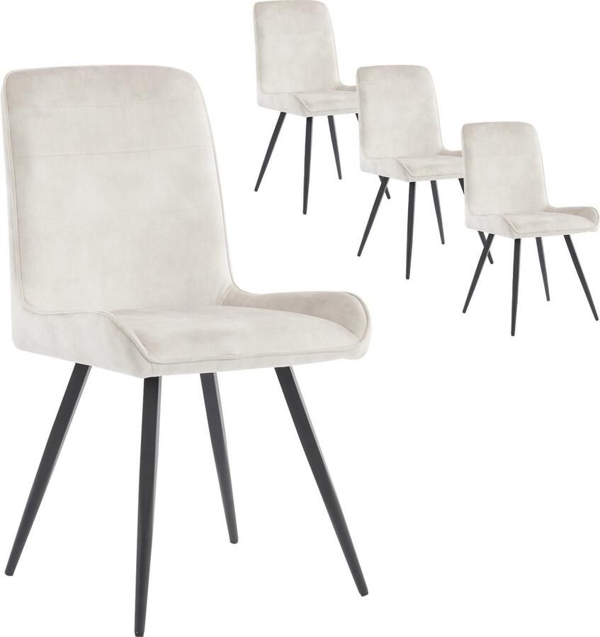 Merax Eetkamerstoelen Set van 4 Ergonomische Stoelen met Rugleuning Beige Ideaal voor Eetkamer en Keuken