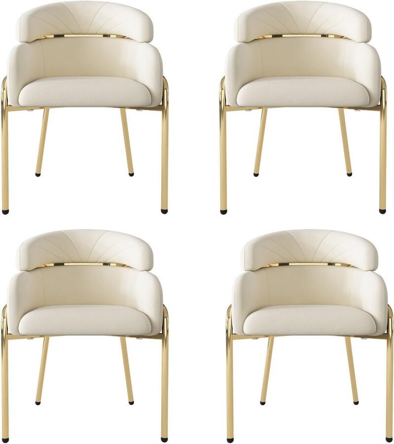 Merax Eetkamerstoelen Set van 4 Fluwelen Bekleding Luxe Stoelen met Metalen Poten Beige