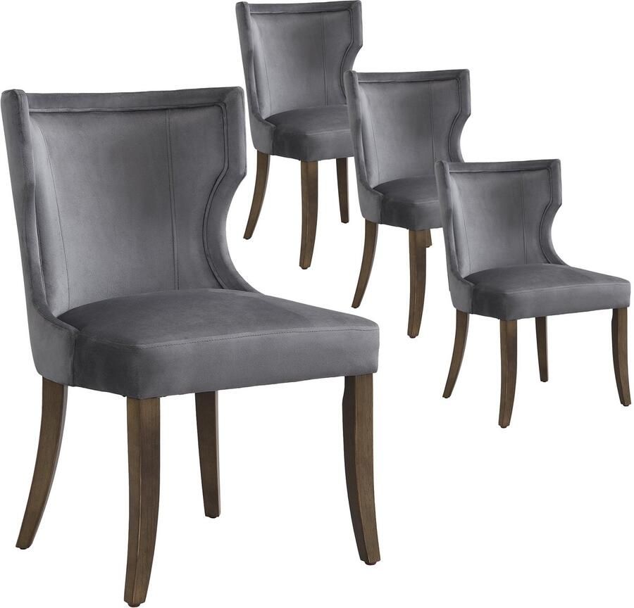 Merax Eetkamerstoelen Set van 4 – Fluwelen Bekleding – Massiefhouten Poten – Dik Zitkussen – Verstelbare Pootjes – Luxe Stoelen voor Keuken Woonkamer en Slaapkamer – Grijs