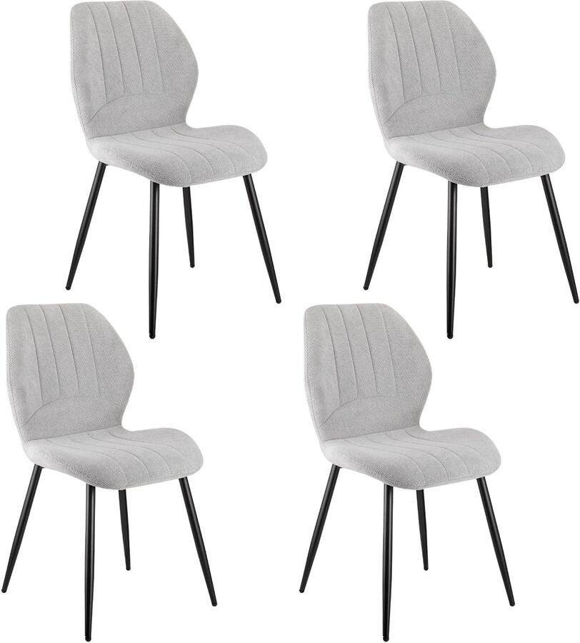 Merax Eetkamerstoelen Set van 4 – Grijs – Gestoffeerde Stoelen met Leuningen – Linnenlook – Ergonomisch – Modern – Ruimtebesparend – Metalen Poten – Keuken of Eetkamer