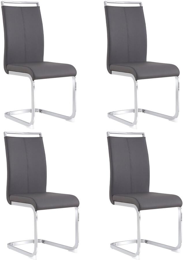 Merax Eetkamerstoelen Set van 4 – Grijs Kunstleer – Verend Sledeframe